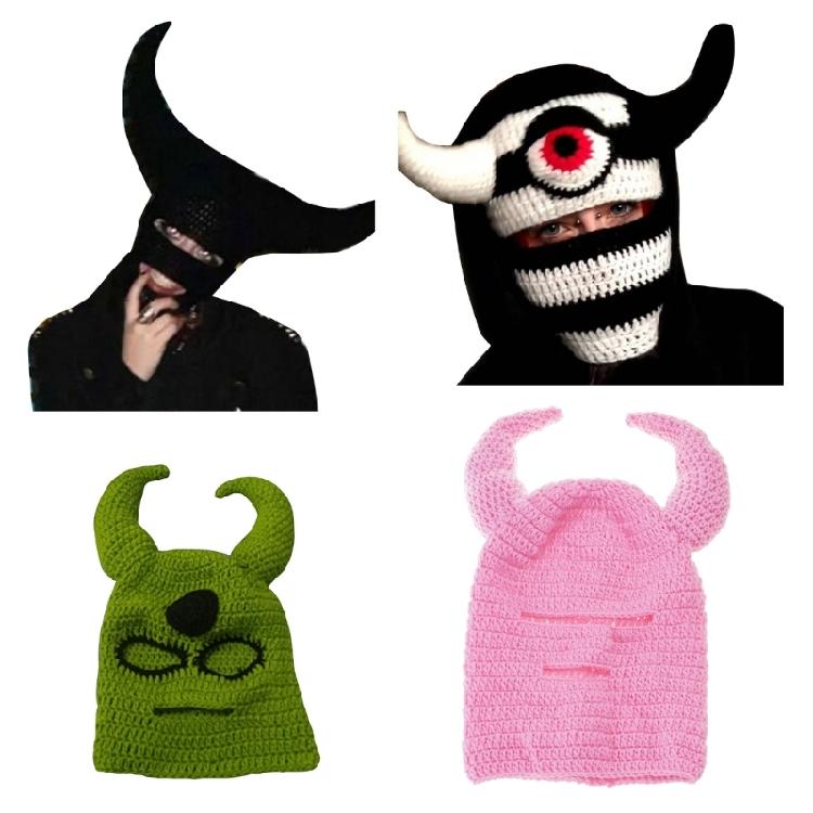 Halloween Cosplay Horn Balaclava Hats Balaclava Winter Knitted Hats Headgear