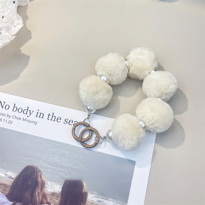 Colorful Sweet Plush Ball Chain Phone Case Decoration Bag Pendant  Anti-Lost Lanyard Creative Cute Keychain Gifts