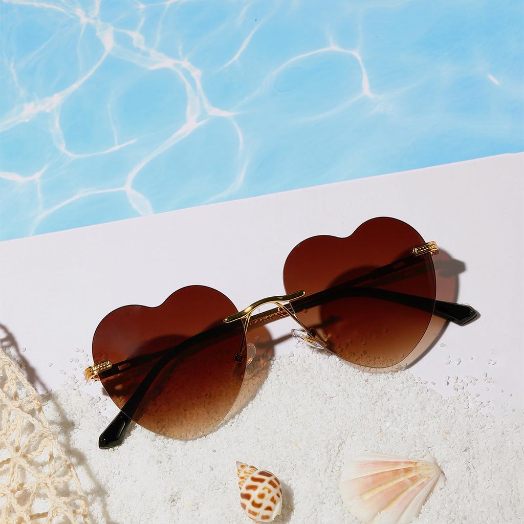 Oversized Peach Heart Glasses Rimless Heart-Shaped Special-Shaped Sunglasses Women'S Ins Wind Candy Color Party Sunglasses