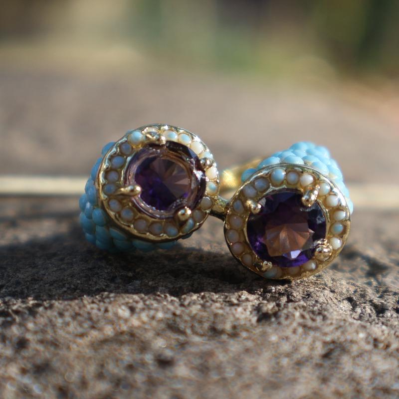 Huajie Women's Cute Corn Kernels Rings Purple Zircon Inlay Two Tone Ring Party Delicate Accessories  Trendy