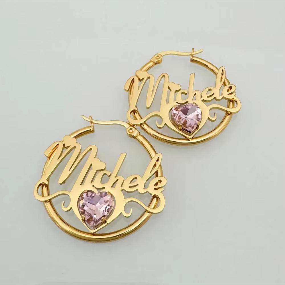 DuoYing Stainless Steel 40mm Hoop Earrings Jewelry Custom Name for Gift Women Personalization Name Dangle Drop Earring