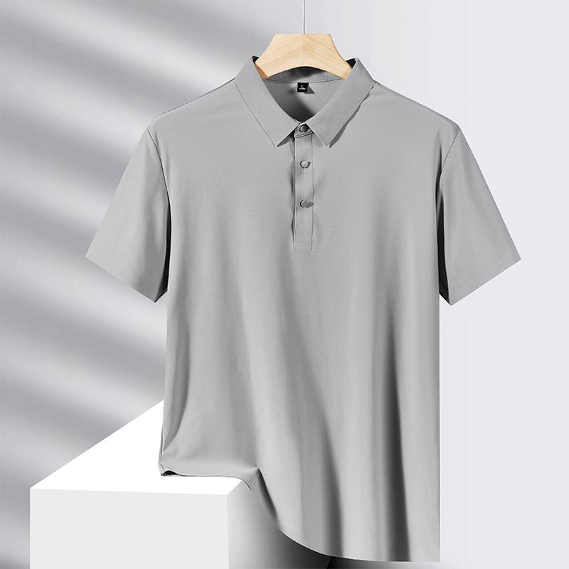 Ice Silk Men's Stretch Polo Shirt: Summer Lightweight, High-End Business Casual, Short Sleeve, Turn-Down Collar
