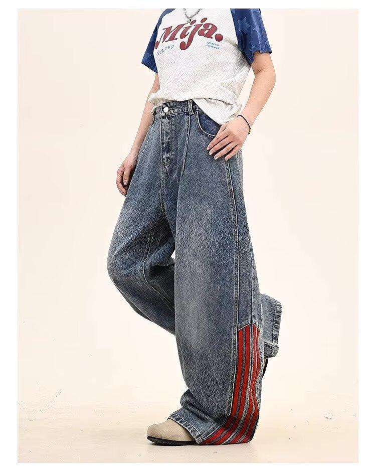 

Женские ретро джинсы с высокой талией и широкими штанинами - Облегающий крой, Свободная драпировка, Коллекция весна/лето 2025 M синий