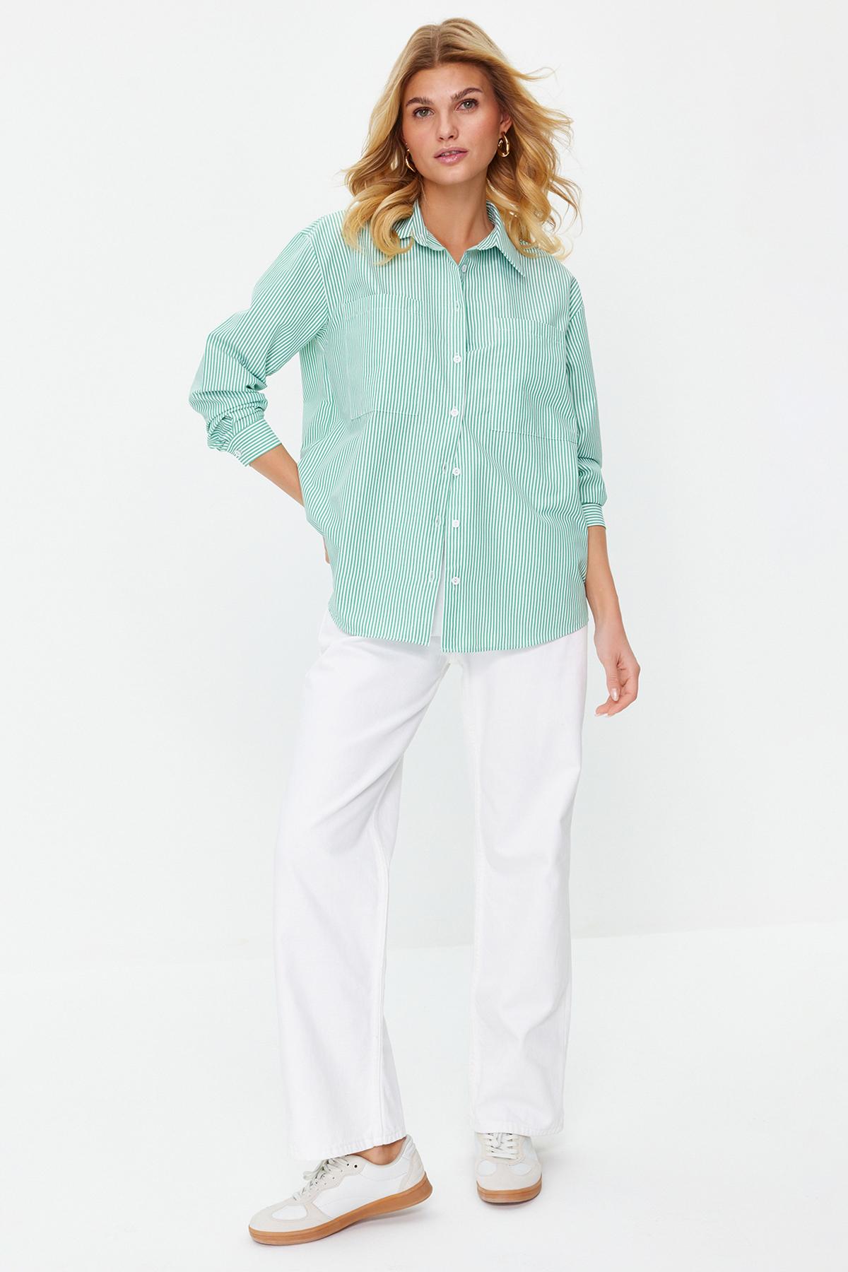 

Women s Fashion New Shirt Green Striped Oversize Woven Shirt XS синій