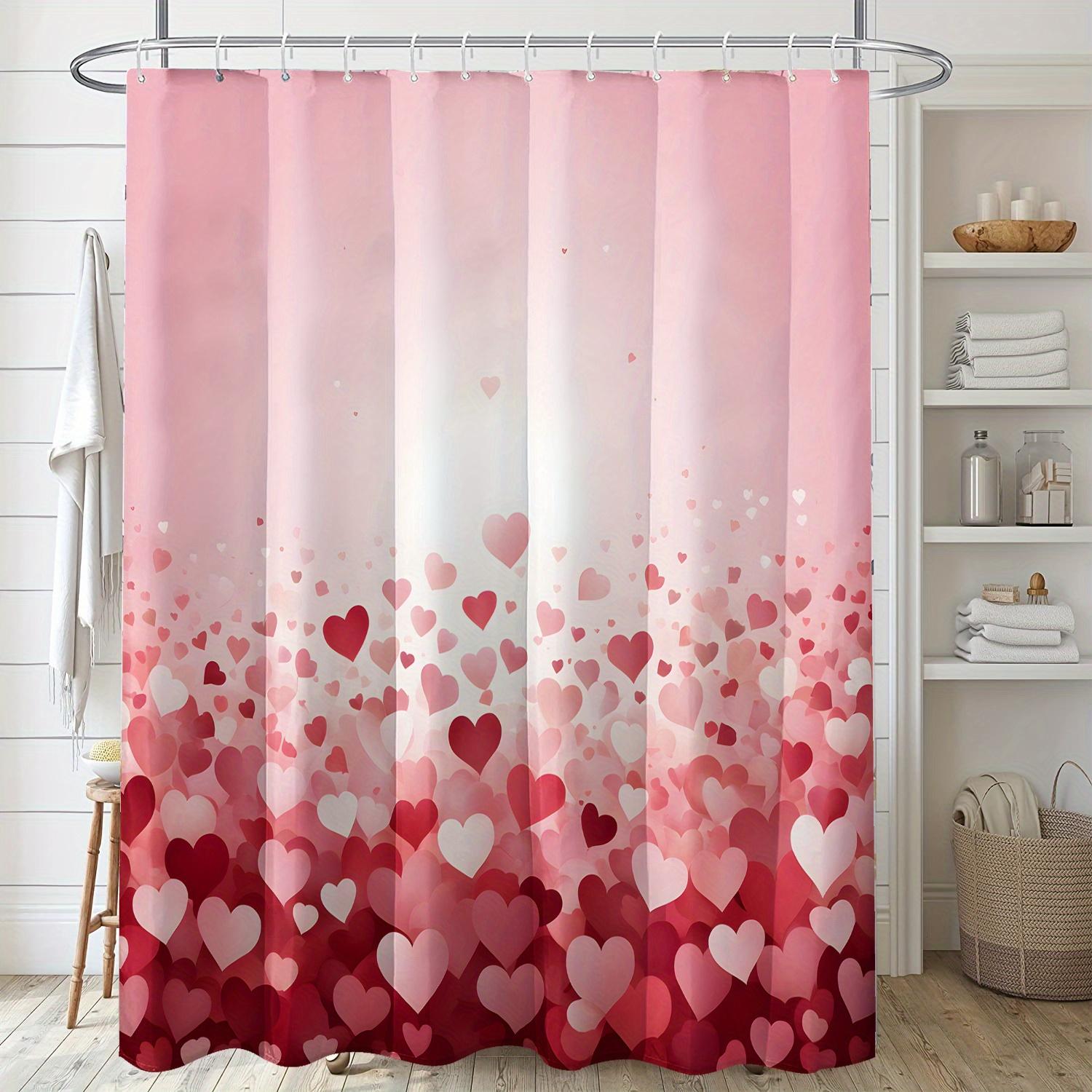 Elegant Pink and Red Heart Pattern Waterproof Shower Curtain – Perfect for Adding a Romantic and Cozy Touch to Your Bathroom W90XH180cm