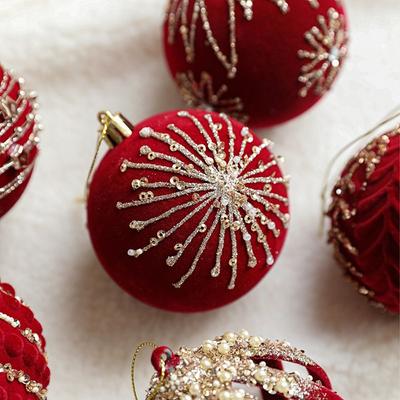 8cm Velvet Christmas Ball Pendant Glitter Flocked Christmas Hanging Balls Set Reusable Shatterproof Xmas Tree Ornaments