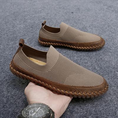 Fashion Breathable Leather Men's Mesh Shoes Summer Slip On Loafers Men Casual Leather Shoes Hot Sale Driving Shoes Breathable Sneakers