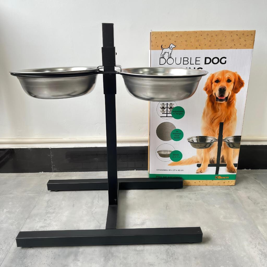 Adjustable Height Stainless Steel Pet Bowl Stand - Non-Slip, Anti-Chew Design for Dogs & Cats