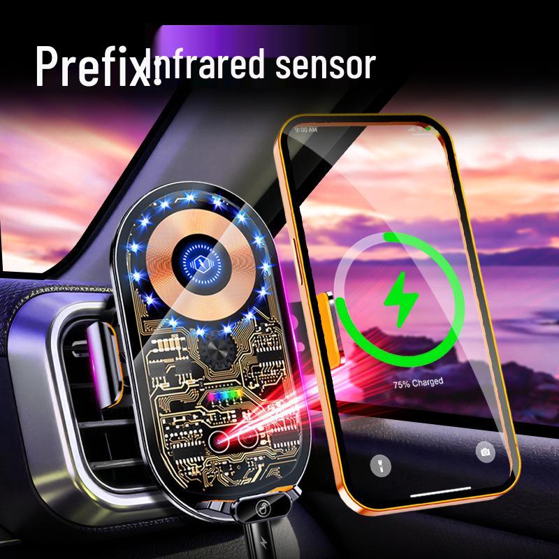 Q18C Punk Style 15W Wireless Car Charger & Phone Holder with Infrared Sensor and Automatic Magnetic Clamping