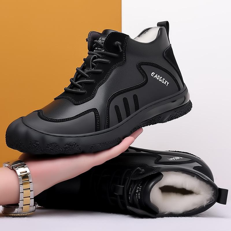 

Winter wool fur integrated men s cotton shoes genuine leather high-top velvet warm fashion casual sports outdoor men s shoes 38
