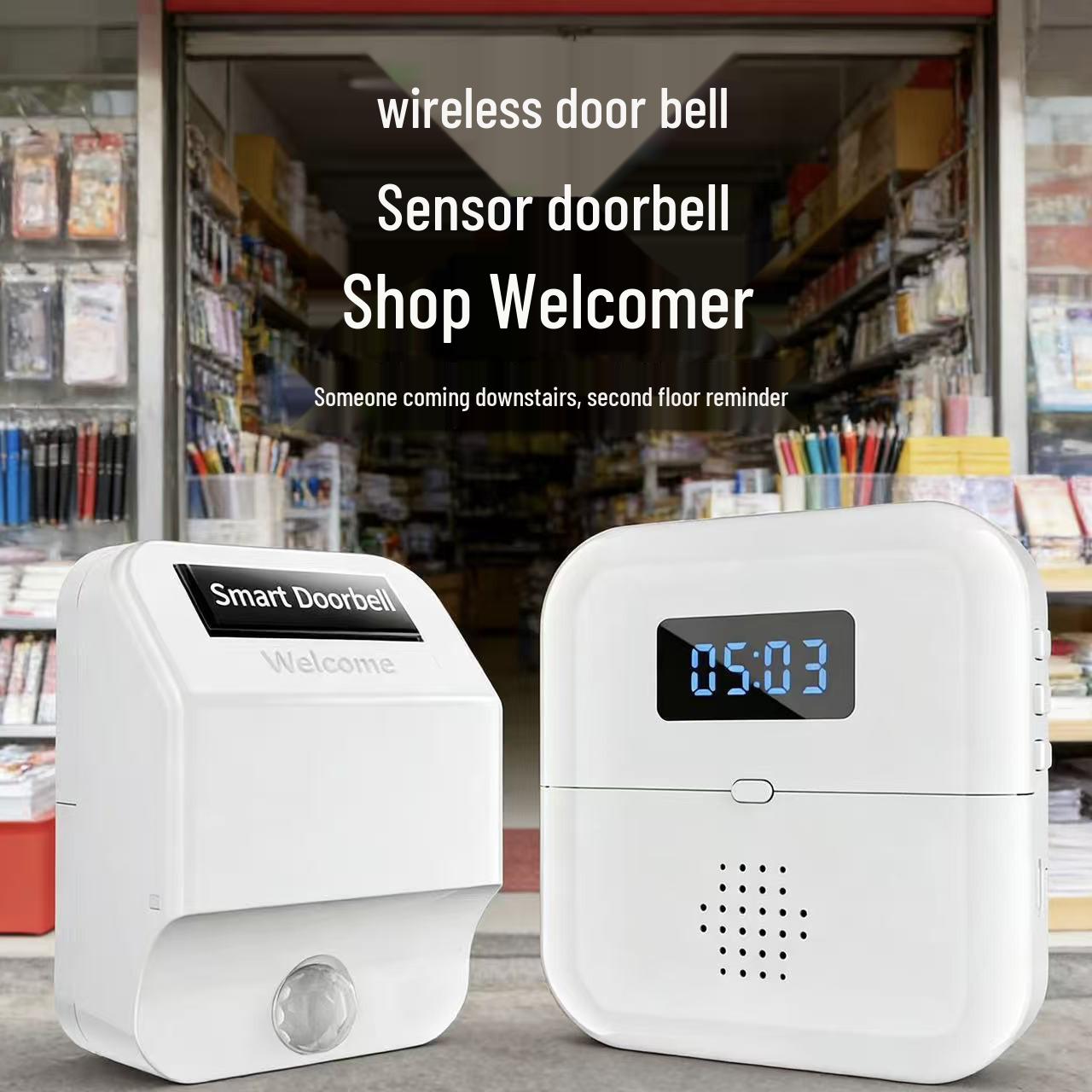 Chenji Store Wireless Welcome Doorbell with Time Display Transmitter (Pairing Required)