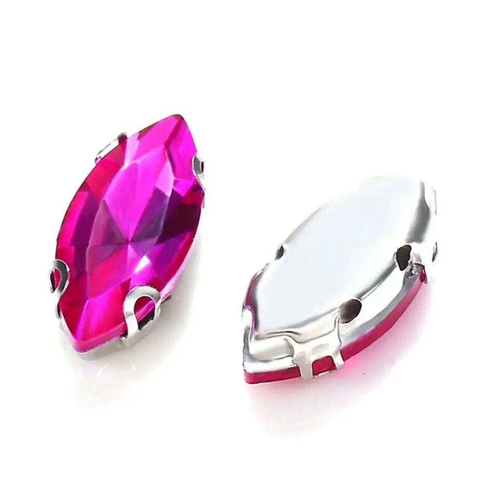 50 buc/pachet Formă Ochi Strălucitoare Pietre Strass de Cusut cu Gheară Argintie de Cusut pe Piatră de Cristal de Sticlă 7x15mm Ornament cu Mărgele Diamant