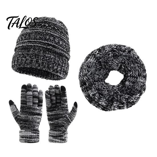 Winter Warm Hat Scarf And Glove Set Thermal Three-piece Set, Thickened Knit Gloves Touch Screen Compatible Kit, Cold Weather Ear Protection
