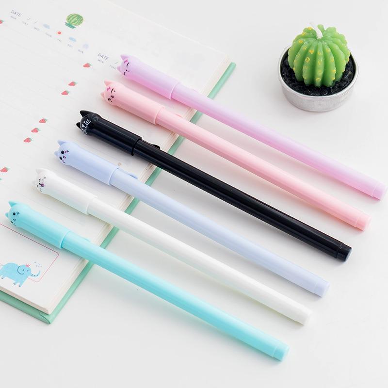 10Pcs Random Cute Cat Gel Pen Kawaii Neutral Pen 0.5mm Black Gel Ink Pens Office Supplies Gift