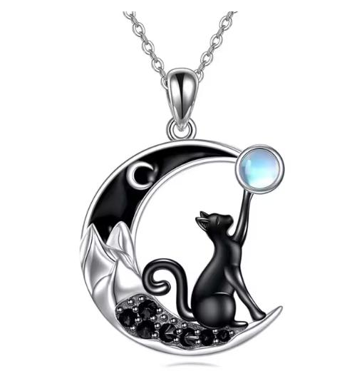 2024 New Cat Moon Stone Chokers Necklace Sparkling Colorful Rhinestone Pendant Necklaces for Women Fashion Gothic Jewelry Gifts