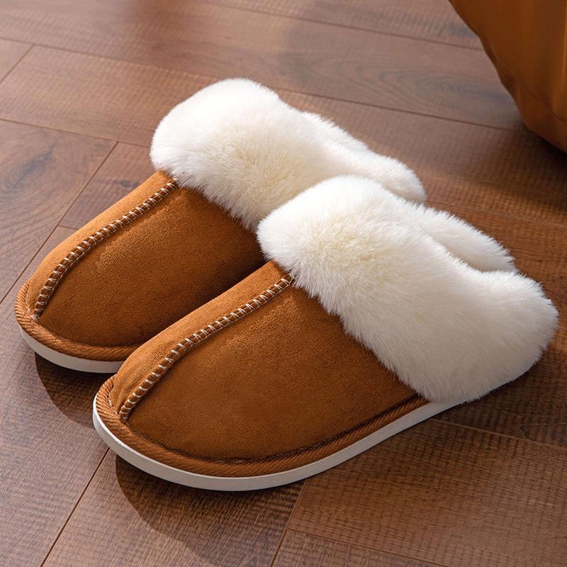 Cross-border Wholesale Fluffy Slippers Women's Autumn and Winter Warm Thick-bottomed Plush Slippers Home Indoor Cotton Slippers Men