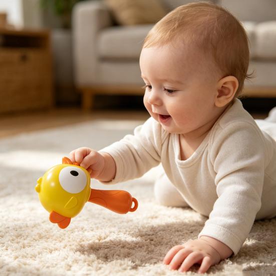 Rattle Baby Toy with Ergonomic Handle Infant Sensory Toy Soft Food-Grade Baby Rattle Baby Hand-eye Coordination Toy