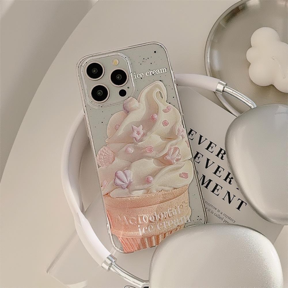 For IPhone 14 Mobile Phone Case 17 Transparent Glitter for IPhone 16 Promax Summer Ice Cream 11 Small Fresh and Soft