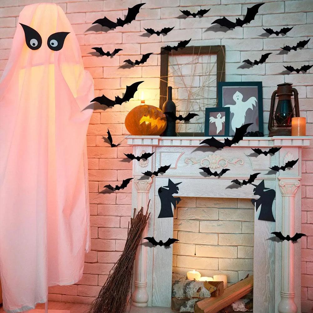 72pcs 3D Black PVC Bat Wall Stickers Halloween Decorations Scary Party Props DIY Home Bar Room Decoration for Spooky Halloween Night