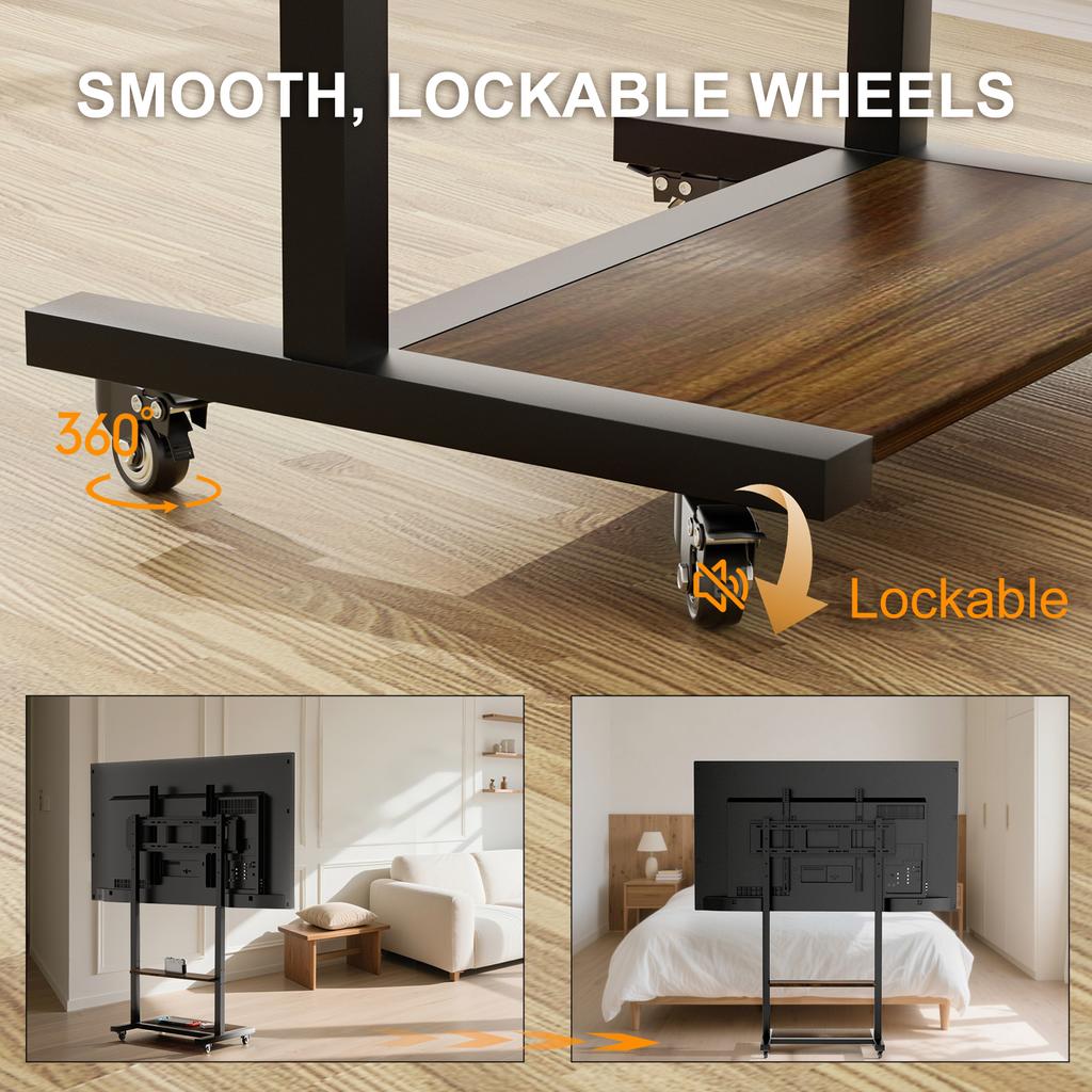 Rolling TV Cart Height Adjustable TV Floor Stand for 40-100 Inch LCD LED Flat Panel Screen