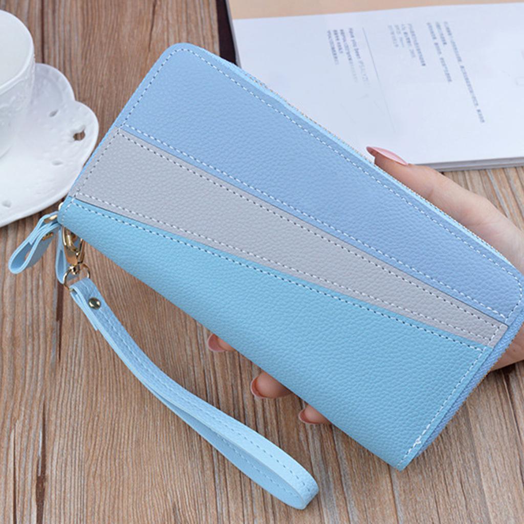 Long Wallet Purse Wallet PU 2 Way Zipper 2 Compartments Large Capacity Color Collision Hand Purse for Women Adults