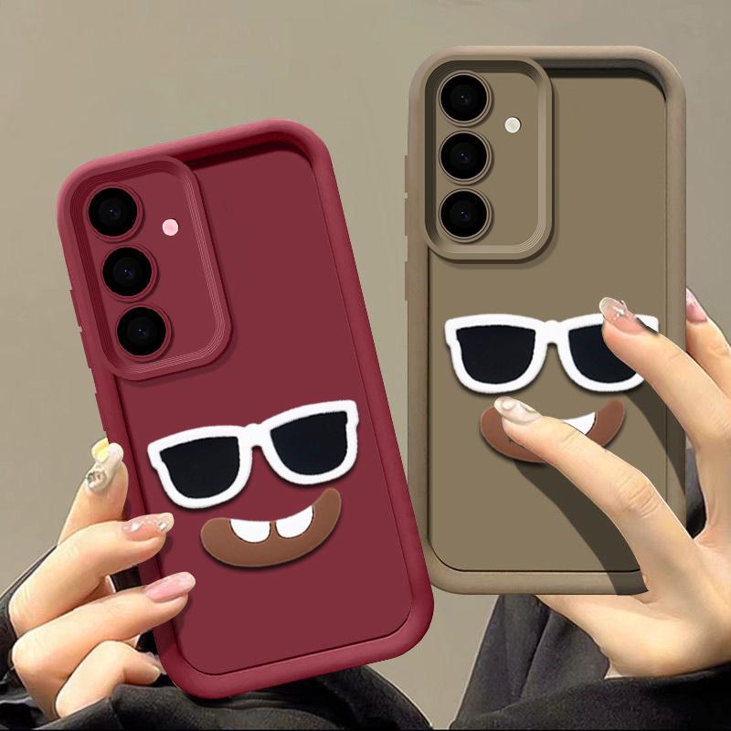 Cute 3D Glass Smile Phone Case for Samsung Galaxy A17 A07 A56 A36 A26 A54 A34 A55 A04 A05S A05 A51 A71 S25 S24 Ultra S23 FE Cartoon Cover