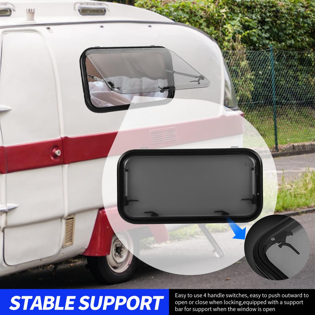 RV Push Out Window 900x450mm External Exit Window Support Rod Stale Structure Double Layer Acrylic Glass for Mobile Homes