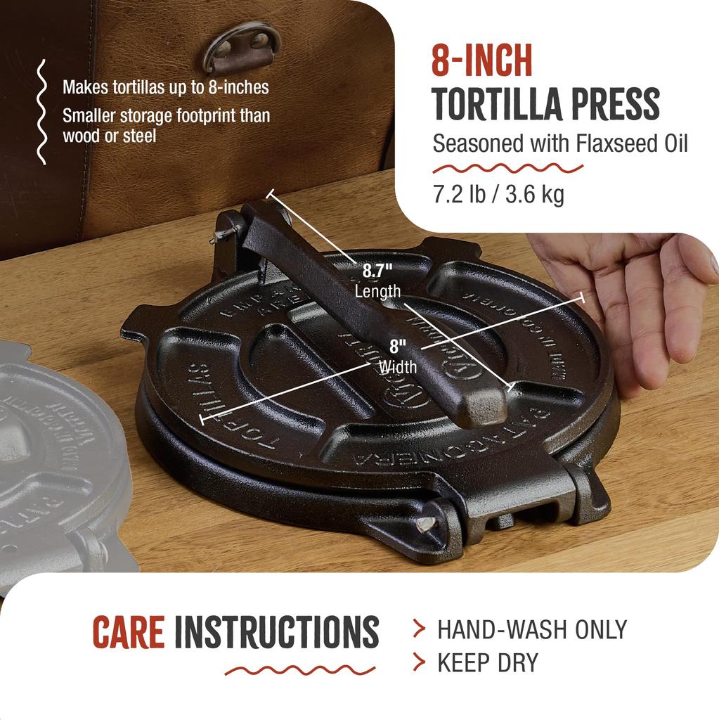 VICTORIA 8-inch Tortilla Press, 20cm, Cast Iron, Authentic Japanese Product, Includes Japanese Instructions