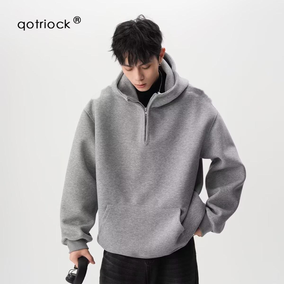 Unisex High-Street Heavyweight Half-Zip Hoodie: Trendy Spring/Autumn Sports Jacket L светло-серый