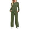 Women's Pajama Set with Pockets, Long Sleeve Round Neck Loose Fit Sleepwear for Home
