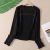 Women's Slim-Fit Color-Block Sports Long-Sleeve T-Shirt: Vibrant Colors, Contrast Stitching, Round Neck, Outdoor Style