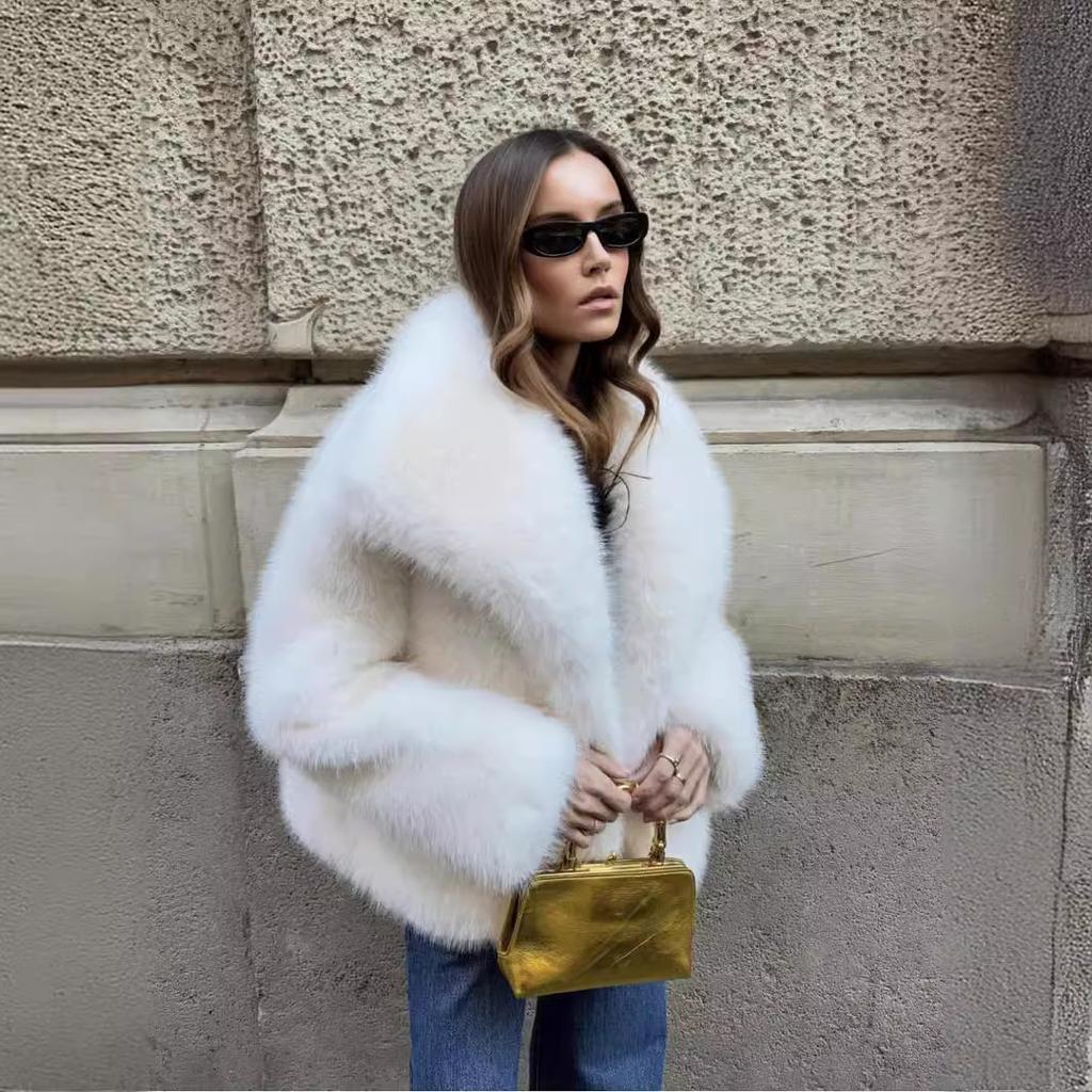 Winter Coats for Women Big Collar Fluffy Faux Fur Coat Women Plush Jacket Vintage Loose Short Female Outerwears
