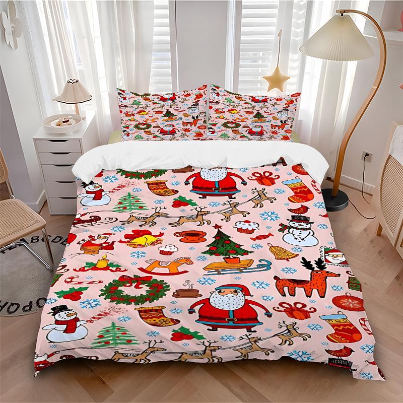 3pcs Christmas Wrapping Paper Set with Santa Claus, Includes One Quilt Cover and Two Pillowcases (No Core) - Perfect for Holiday Decorations and Gifts