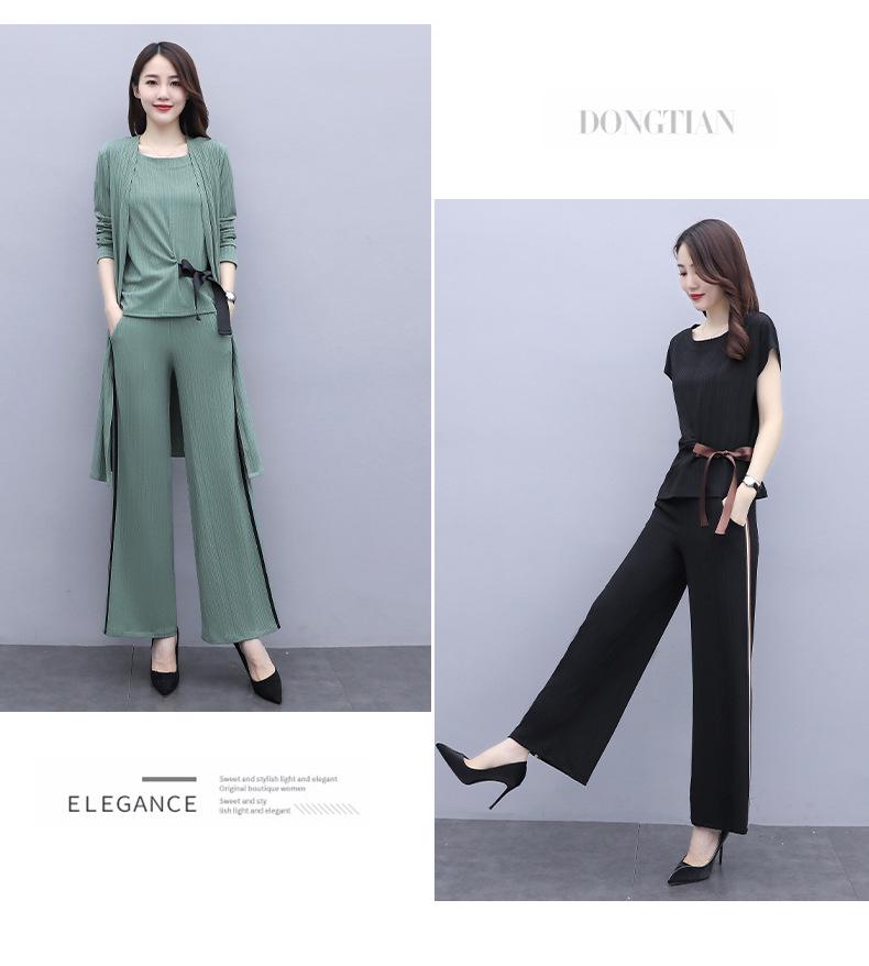 2023 Women's Fashion Three-Piece Set: Wide-Leg Pants, Temperament Coat & Casual Crop Top