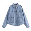 Chaqueta vaquera casual holgada de primavera y otoño para mujer, tops de manga larga de color sólido con solapa