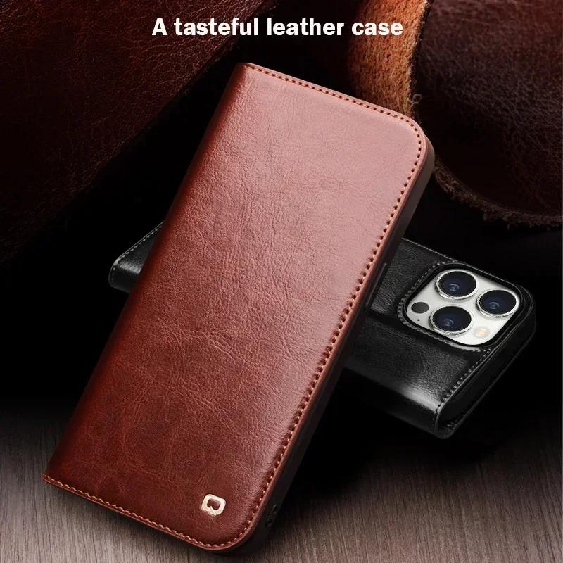 Echt Leer Flip Hoesje voor IPhone 13 Pro Handgemaakt Mode Zakelijk Hoesje met Kaartsleuven voor IPhone 15 Pro Max/15/14