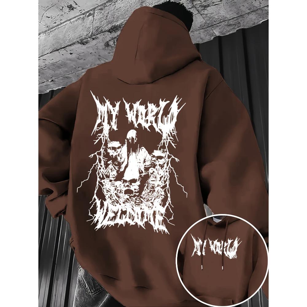 Men's Autumn and Winter Fashionable Printed Hooded Sweatshirt with Letter Patterns Printed on Both Sides, Casual Hooded Sweatshirt