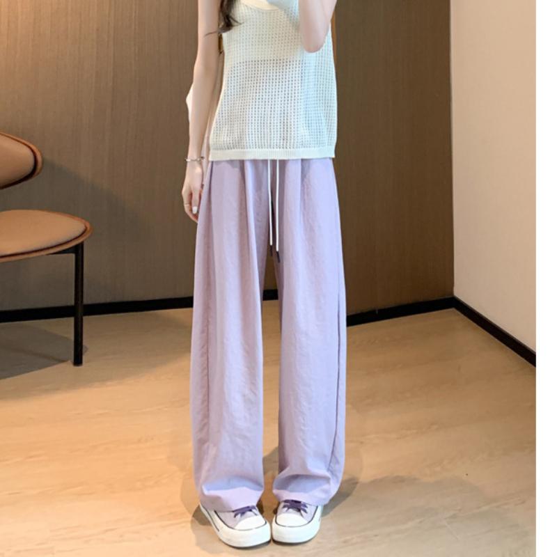 

White Sports Wide-leg Pants for Women In Summer Thin High Waist Droop Loose Comfortable Casual Quick-drying Banana Scimitar Pants XL