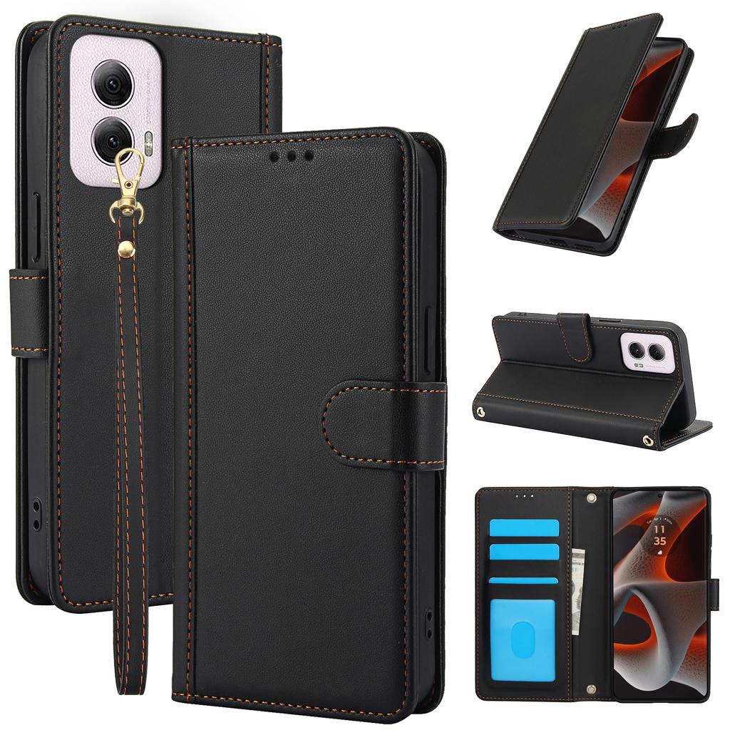 SY-003 For Motorola Moto G Power (2024) Case PU Leather Stand View Phone Wallet Cover with Hand Strap
