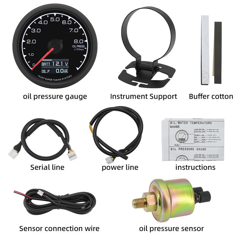 12V Automotive Oil Pressure Gauge + Oil Pressure Sensor 1/8 NPT 62mm Car Meter Digital Fuel Press Oil Manometer Diagnostic Tool