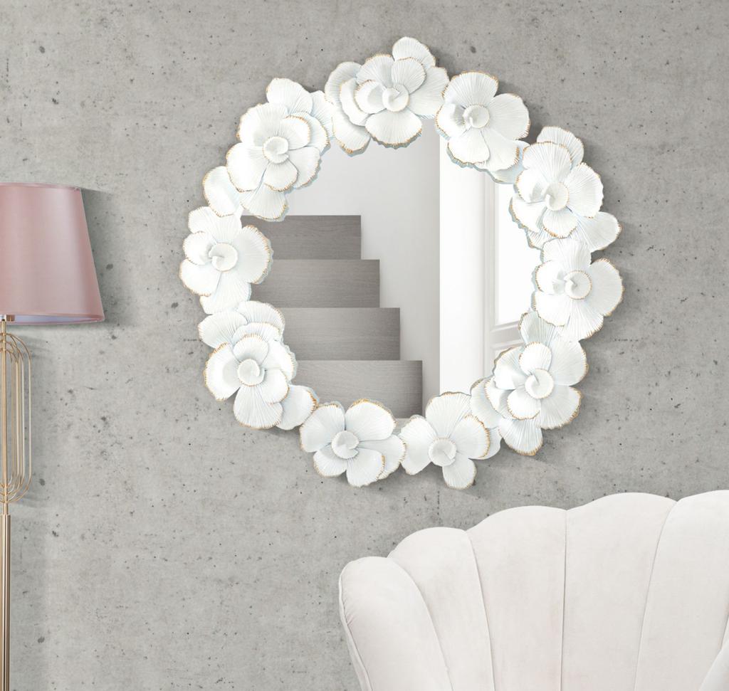 Wall Mirror White Flower 82X2.6X85.5 Cm