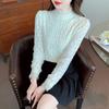 Winter Fashion New 2024 Long Sleeve Stand Collar Apricot Velvet Lace Blouse Shirt Women Tops Blouses Shirts J784
