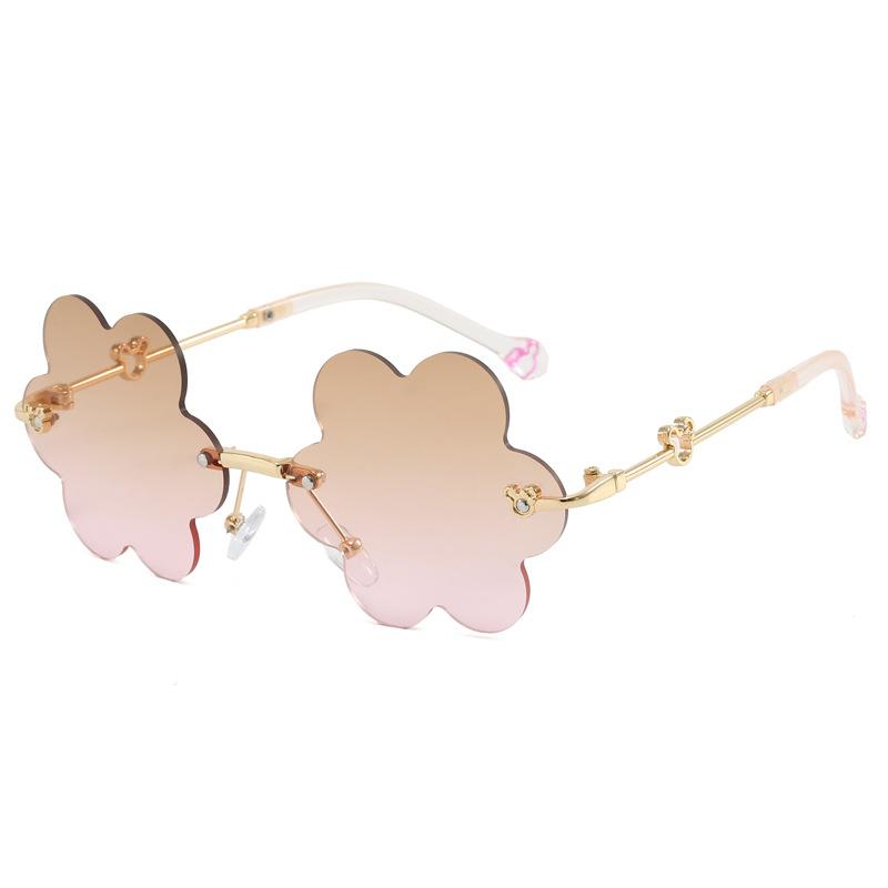 Trendy Children's Flower Rimless Sunglasses Uv Protection With Cute Decorations Sun Protection Glasses 6001
