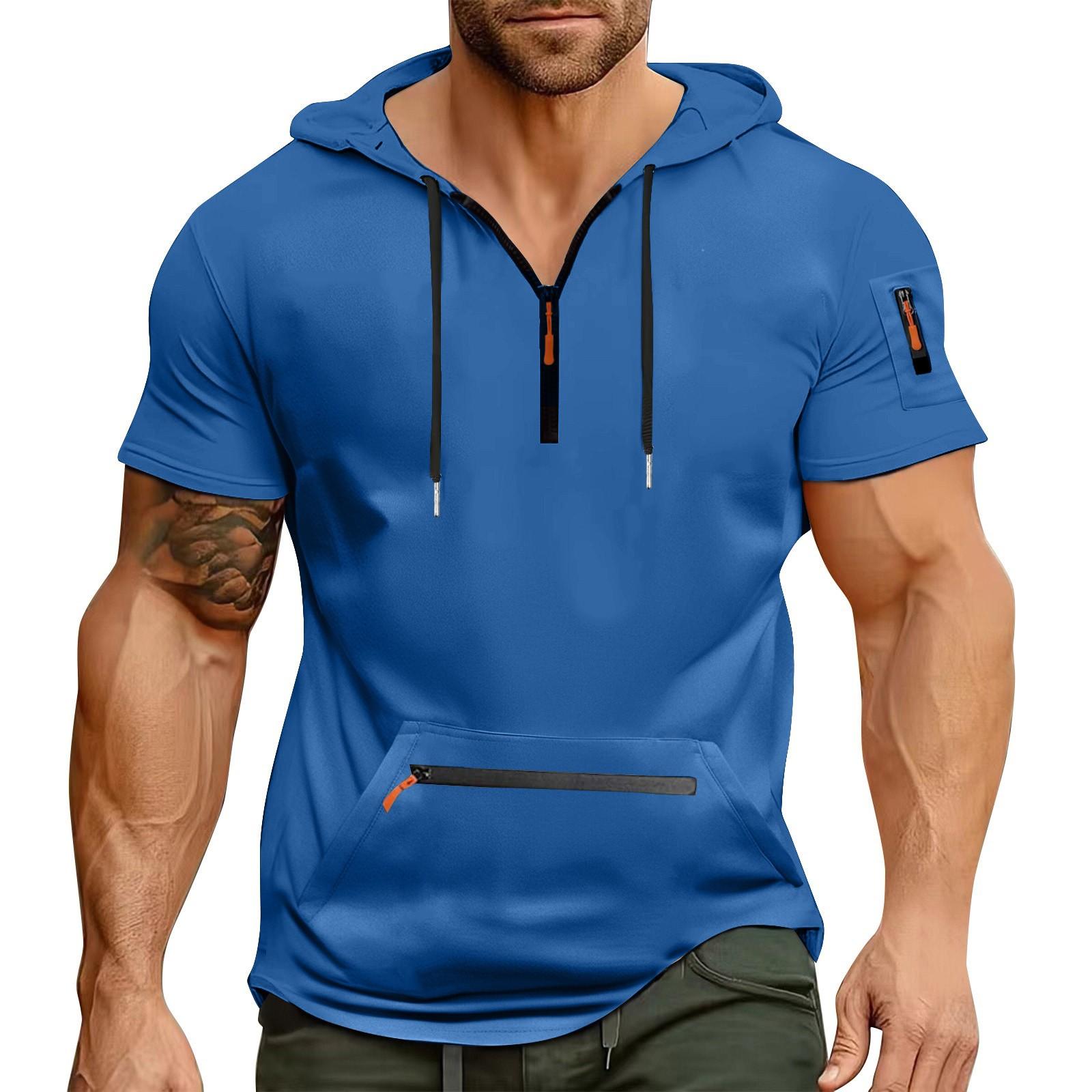 

Чоловіча літня сорочка на блискавці, з кишенею, з коротким рукавом, худі, чоловіча спортивна, великого розміру, повсякденна толстовка M