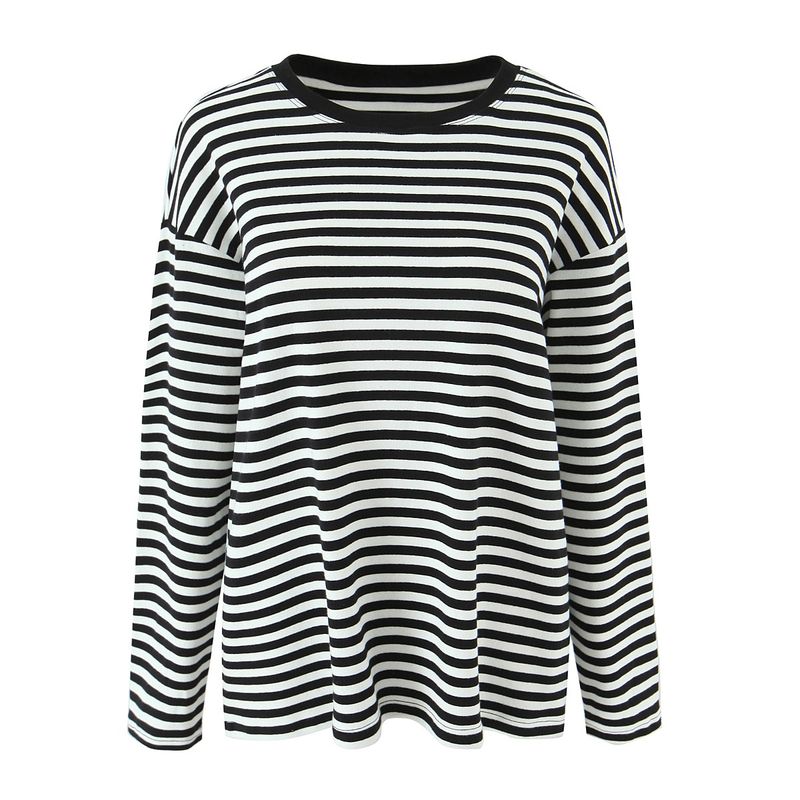 Classic Stripes American Sexy Japanese Magazine Wind Sloth Loose Contrast Color round Neck Long Sleeves T-shirt Slimming Shorts Two-piece Set