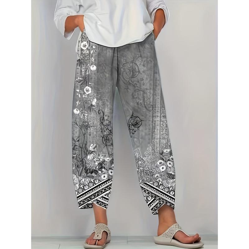 Schicke Vintage Blumen-Caprihose - Lässig und bequem mit elastischem Bund und Taschen