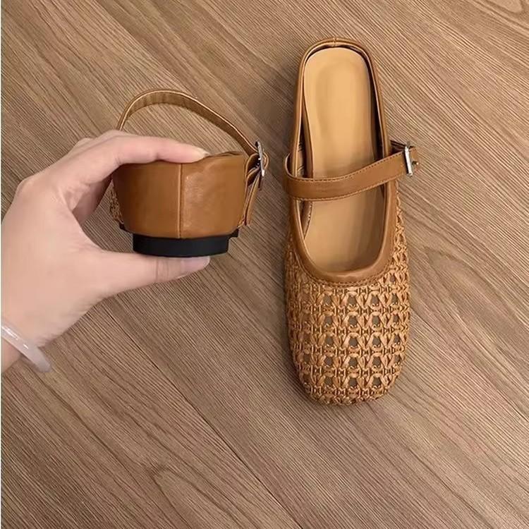 Woven Hollow Half Slippers Women's Summer 2025 New Fashion Versatile Comfortable with Skirt One Pedal Beach Shoes