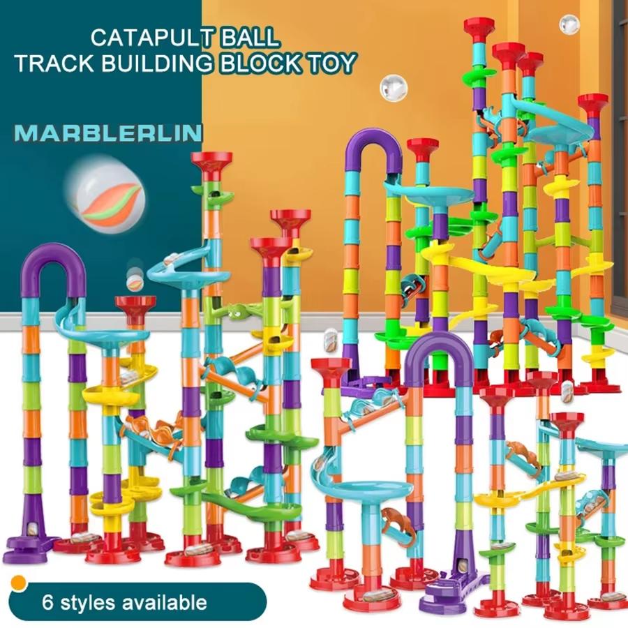 2025 New DIY Marble Run Race Coaster Set Toy Maze Ball Roll Marble Run Race Track Building Blocks Kids 197PCS Assembly Game Toys