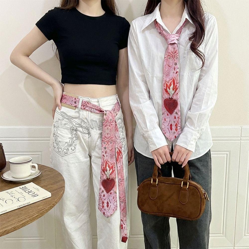 Gradient Pink Romantic Neck Scarf Y2K Women's Neck Tie Unique Heart Flame Tie  Fashion Accessory