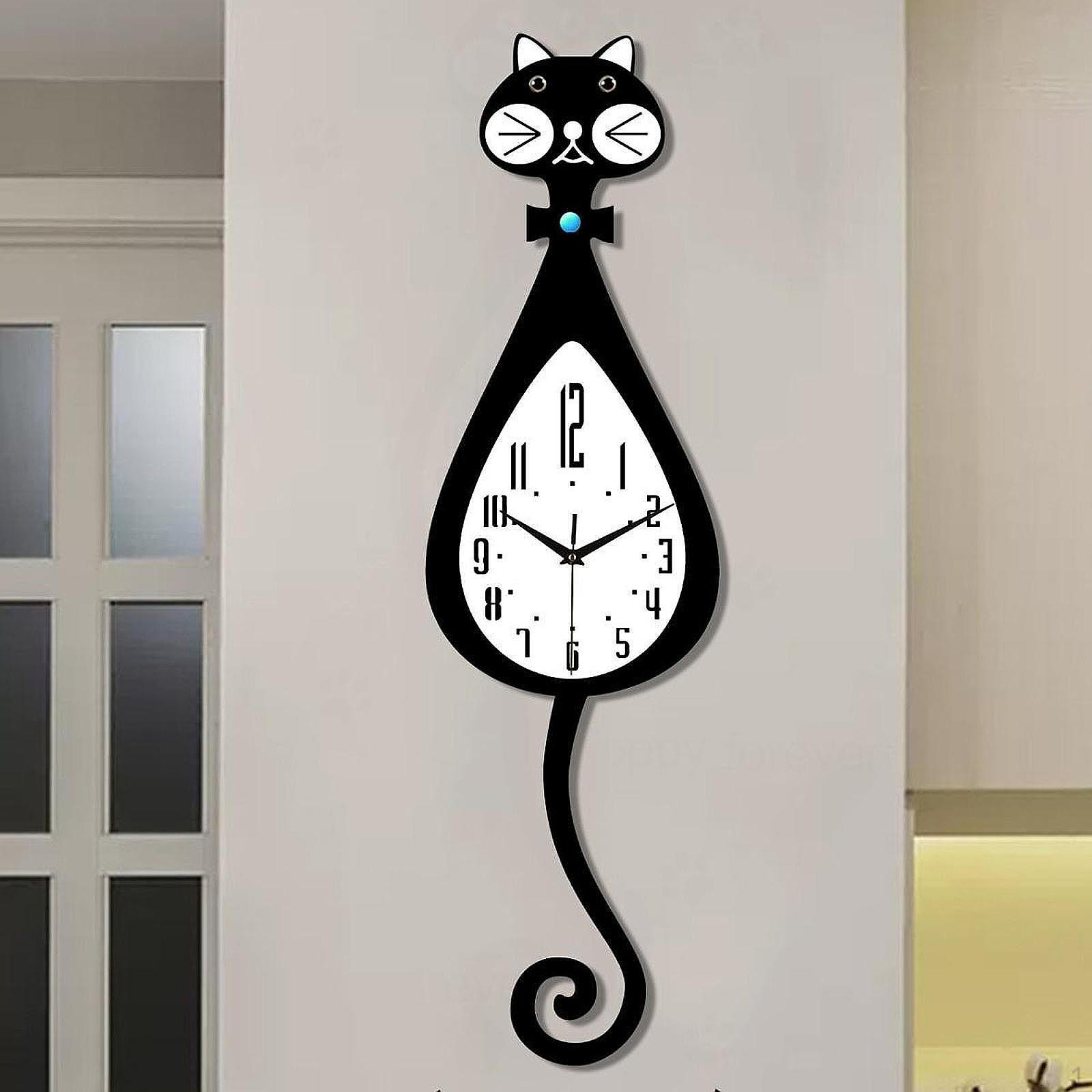

Настенные часы в форме мультяшного кота, подвесной декор, акриловые, модные, художественные, тихие, с маятником Curled Tail